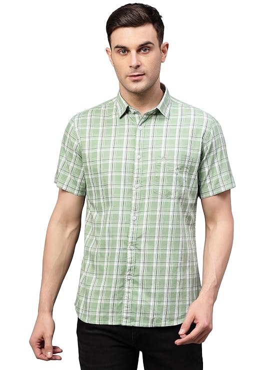 Cantabil Checkered Shirt Collar Half Sleeve Regular Fit Casual Shirt for Men with Pocket Cotton Casual Shirt for Men Casual Wear Shirts for Men (P_MSHC00812)