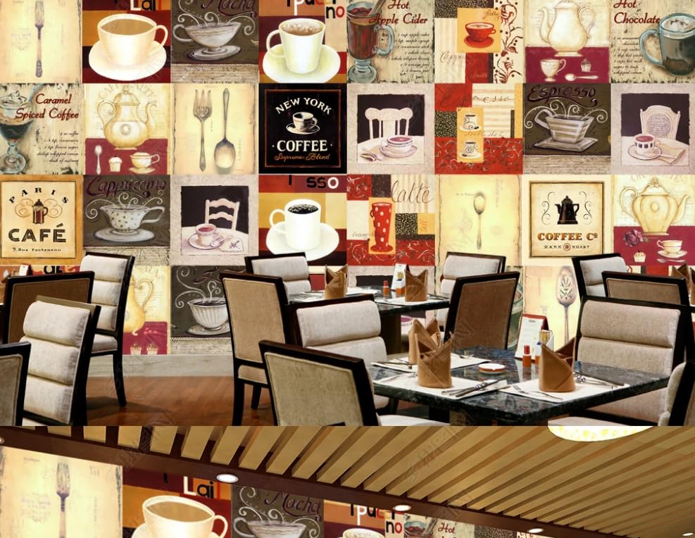 Poster geant mural café intissé déco salon restaurant papier peint vintage 300x210