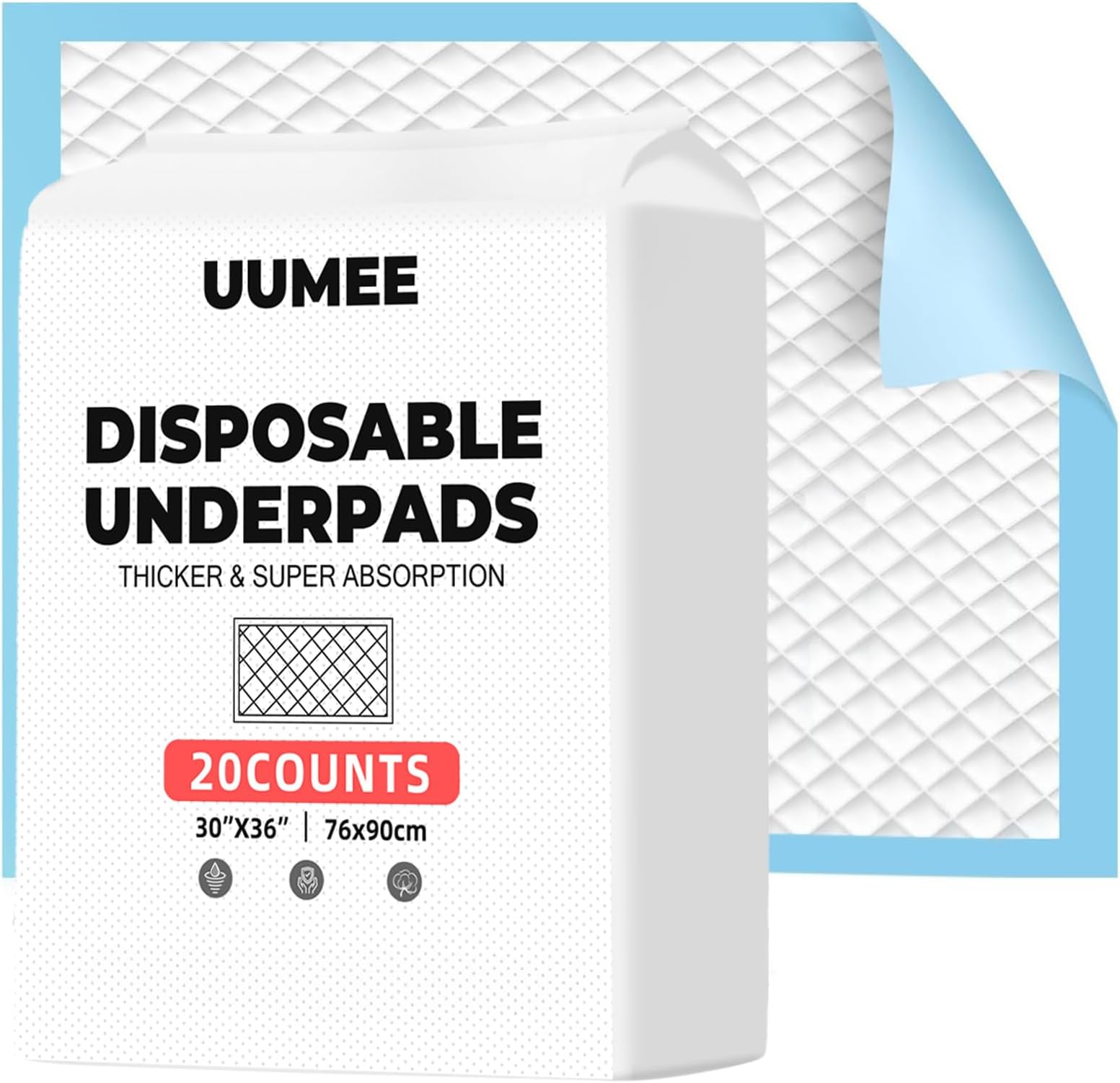 Disposable Underpads Adults Bed Pads, Super Absorbency Pee Pads, Extra Large Under Pads for Adults 30"X 36" (20 Count)