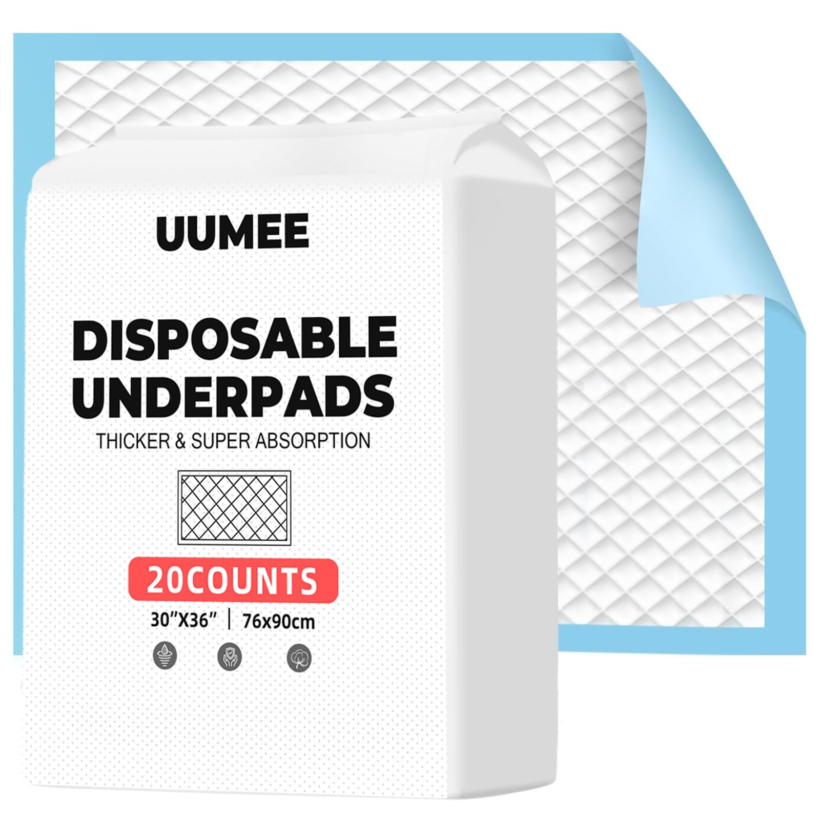 Disposable Underpads Adults Bed Pads, Super Absorbency Pee Pads, Extra Large Under Pads for Adults 30"X 36" (20 Count)