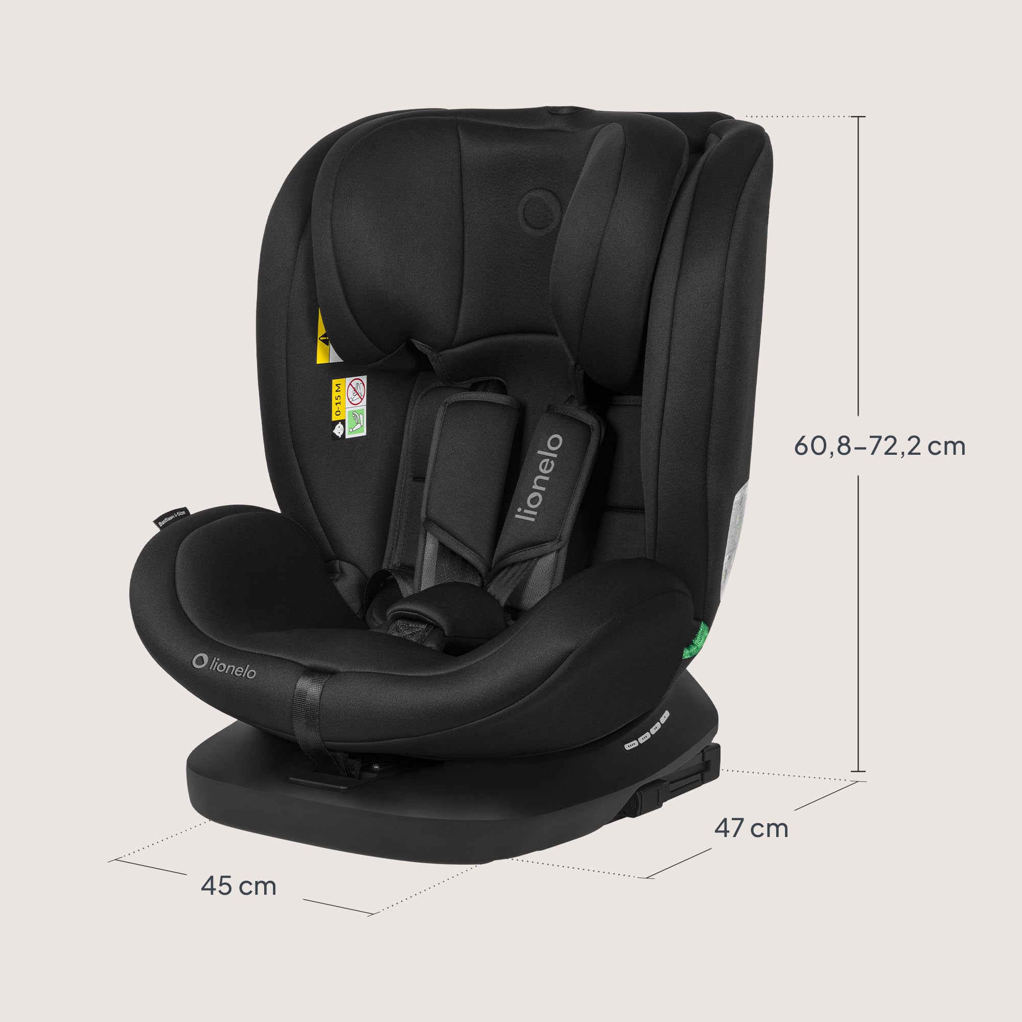 Lionelo Bastiaan i-Size Seggiolino Auto Evolutivo 4-in-1 per bambini 0-12 Anni (40-150 cm) ISOFIX e l'ultima Norma R129 Opzione Rivolto All'indietro, 21 Regolazioni, Girevole 360° Protezione Laterale