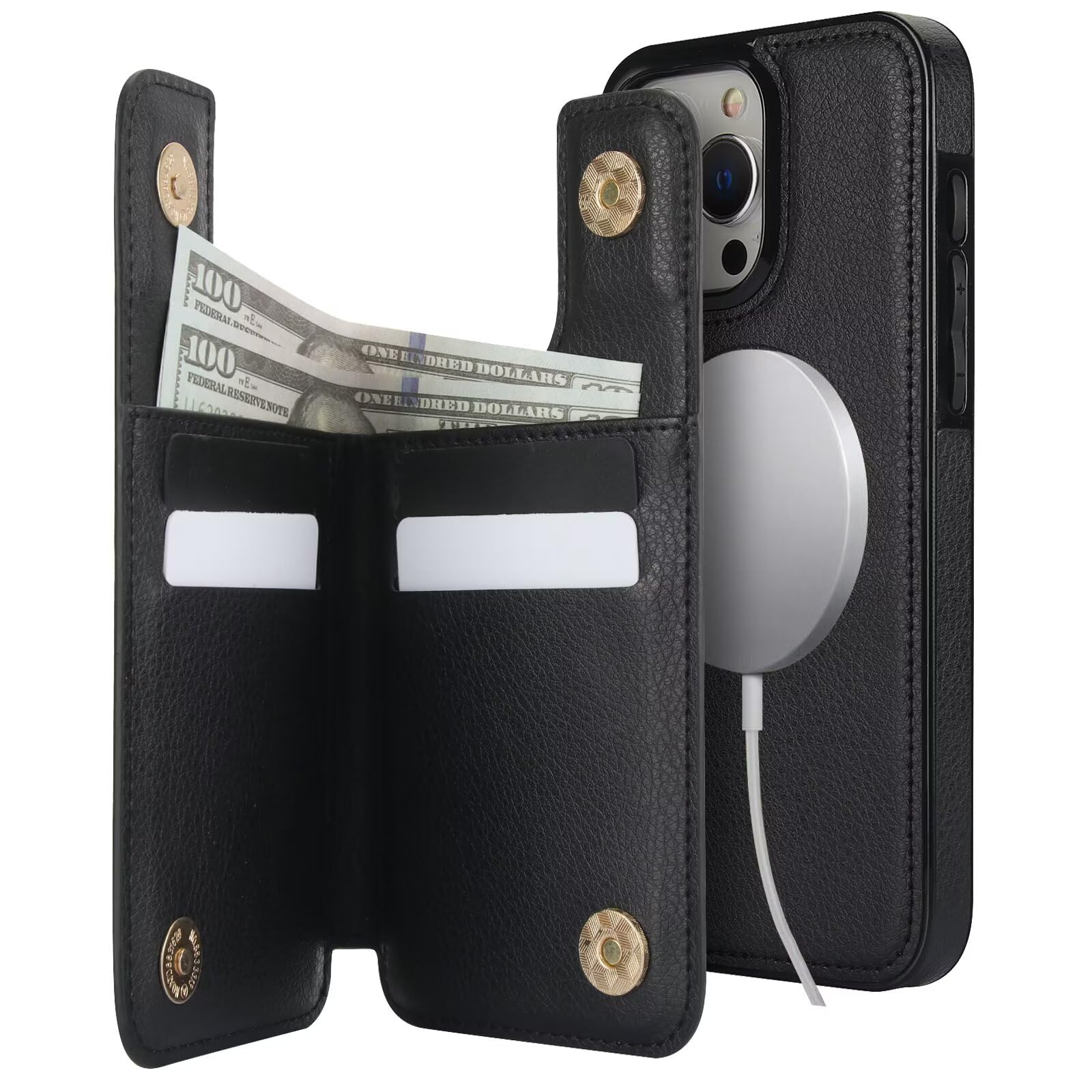 Coque iPhone 14 Pro étui portefeuille noir pour simplifier vos trajets - 7