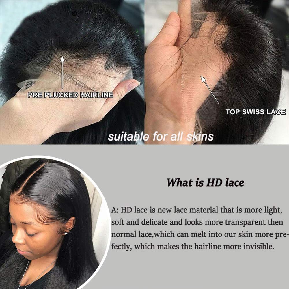 Lace Front Wigs Straight 13x4 HD Lace Frontal Wigs Pre Plucked With Baby Hair Bleached Knots 180% Density for Black Women Glueless Brazilian Virgin Human Hair Wigs (26 Inch)