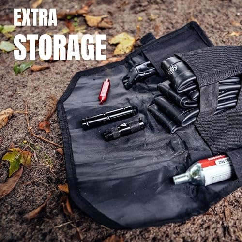 Miniatura 2 de KOM Cycling Bolsa enrollable para herramientas de sillín para carretera, ciclismo de montaña y ciclismo de grava. El rollo de sillín es una