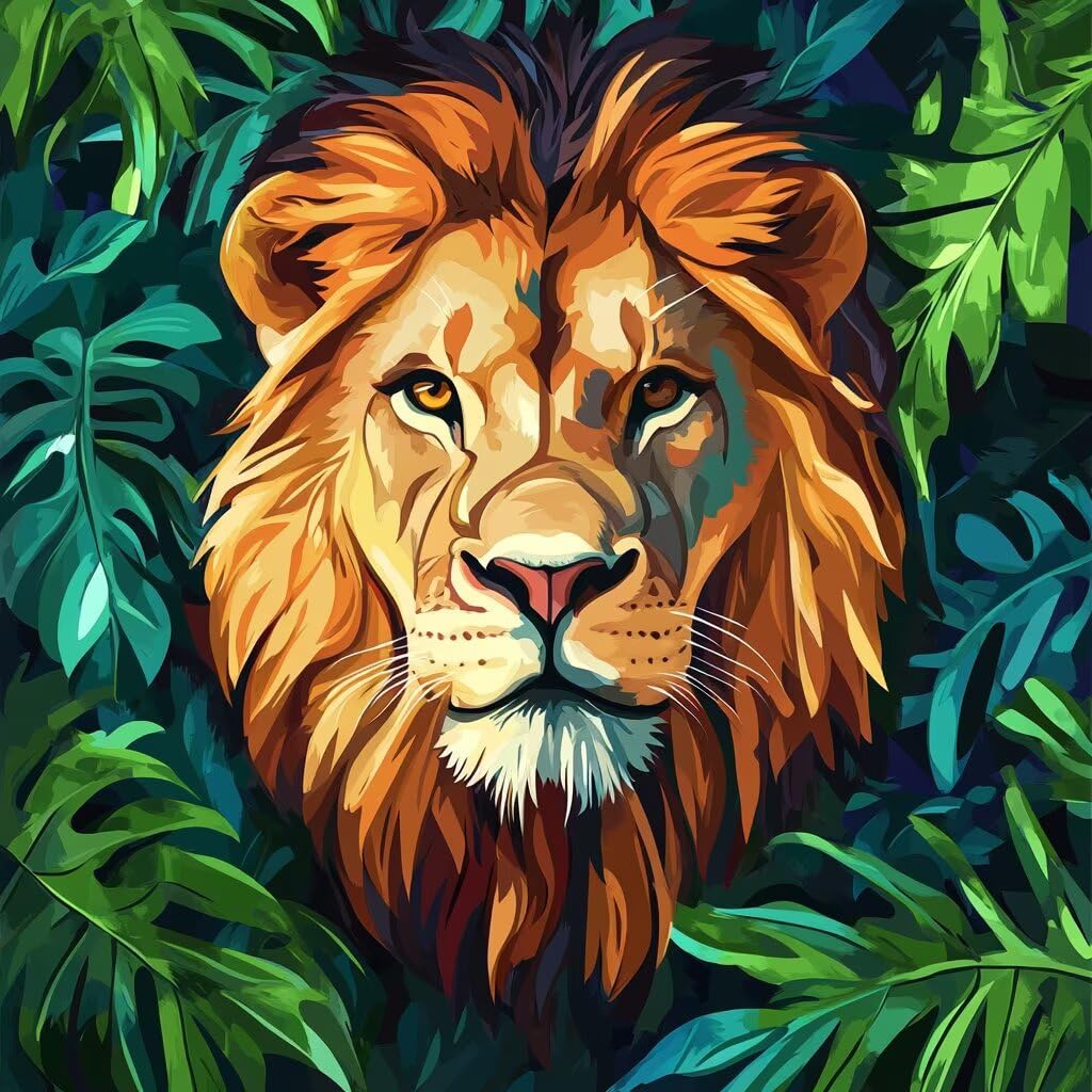 Diamond Painting LöWe, Diamant Painting Bilder Kinder, Dschungel Diamond Painting für Kinder ab 6 7 8 9 10 11 12 Jahre, DIY Mosaik Bastelset Geschenk für Frauen, Home Wand Décor 100x100 cm V-996
