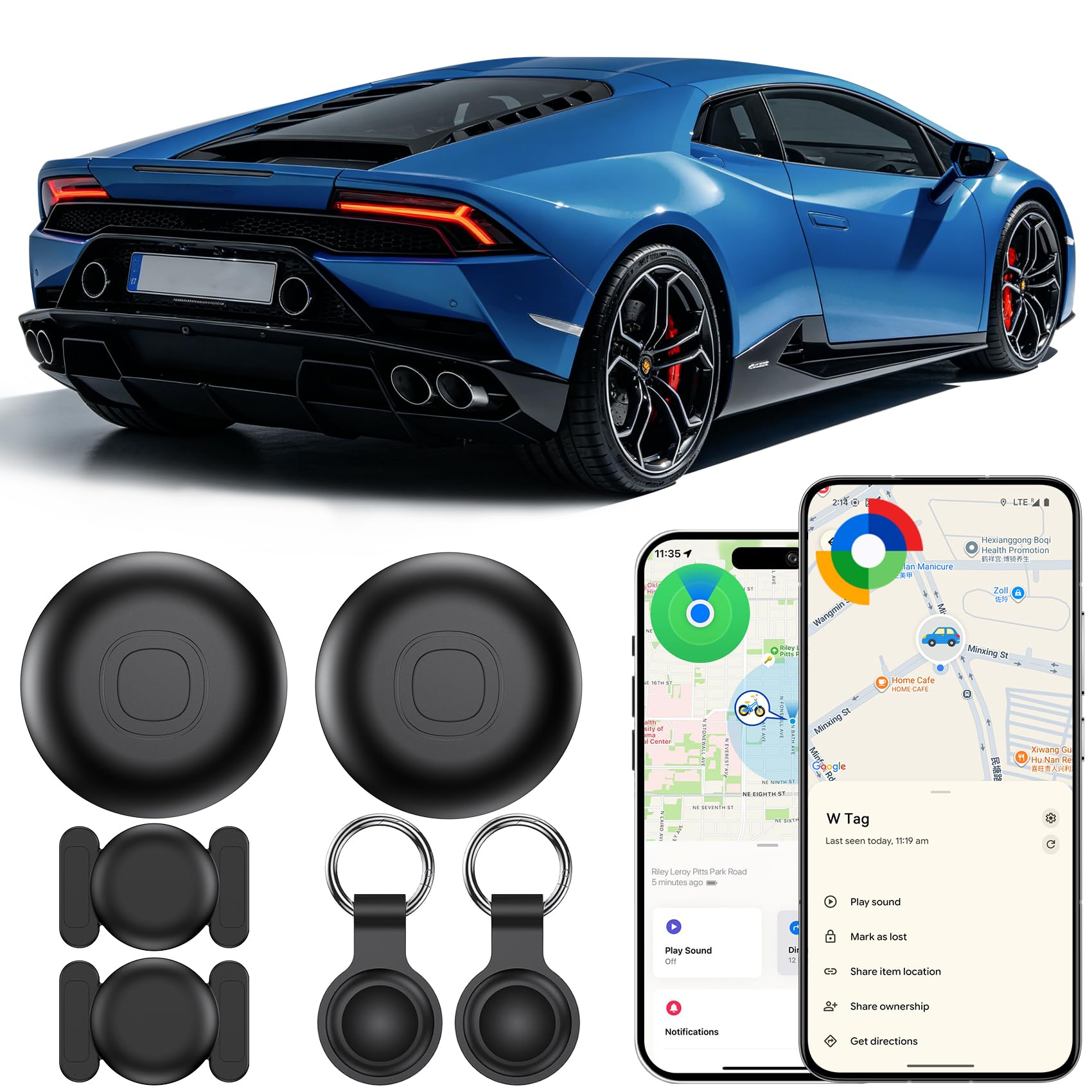 GPS Tracker für Auto, 2er Magnetischer GPS Tracker Ohne ABO, Global Position Tracker Kompatibel mit iOS und Android,IP68 Wasserdicht,Drahtlose Versteckter Tracker für Auto,Motorrad,Fahrräder