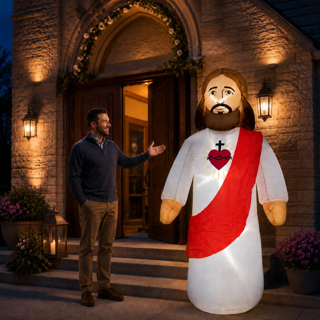 Décoration gonflable Jésus-Christ de 1,5 m avec lumières LED, décoration religieuse gonflable pour extérieur, pelouse, jardin, église, décoration de Noël, Pâques, vacances