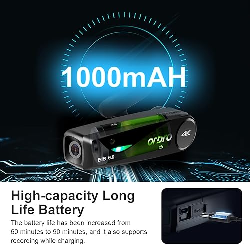 Miniatura 3 de ORDRO EP6 Plus 4K Videocámara portátil Vlog Cámara, Vlog Video Cámara UHD 1080P 60FPS manos libres montado en la cabeza cámara con EIS 6.0