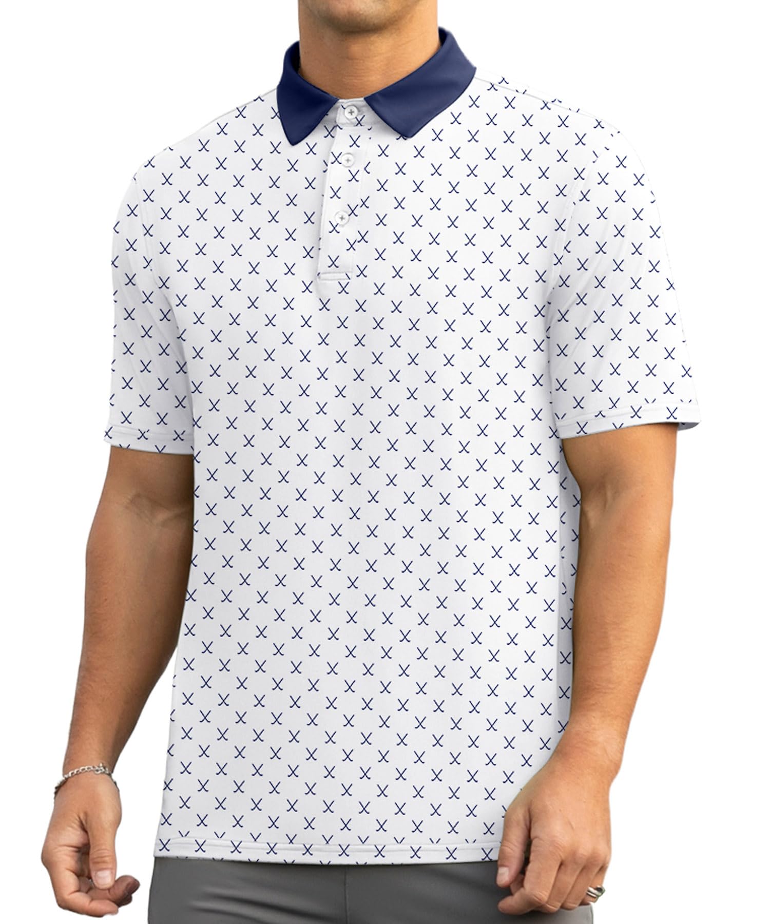 QIXING Polo da golf estiva da uomo traspirante stampata a maniche corte ad asciugatura rapida magliette da golf casual da uomo