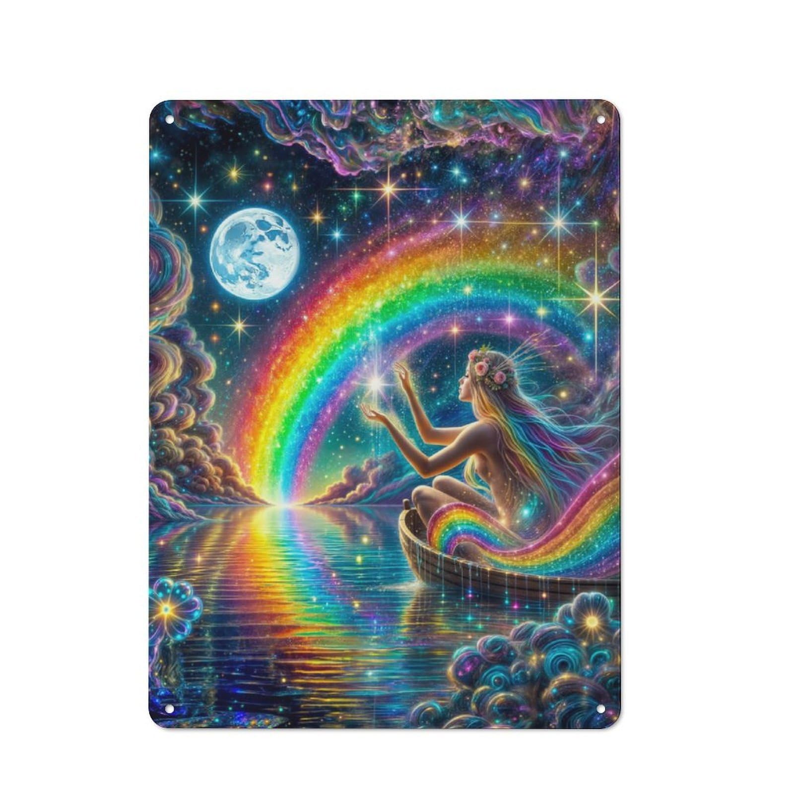 Junmoney Moonlit Rainbow Dreams Rustic Tin Sign 40X30cm Featuring For Garage Wall, For Vintage Wall Decor Fans, For Home Office And Studio Walls