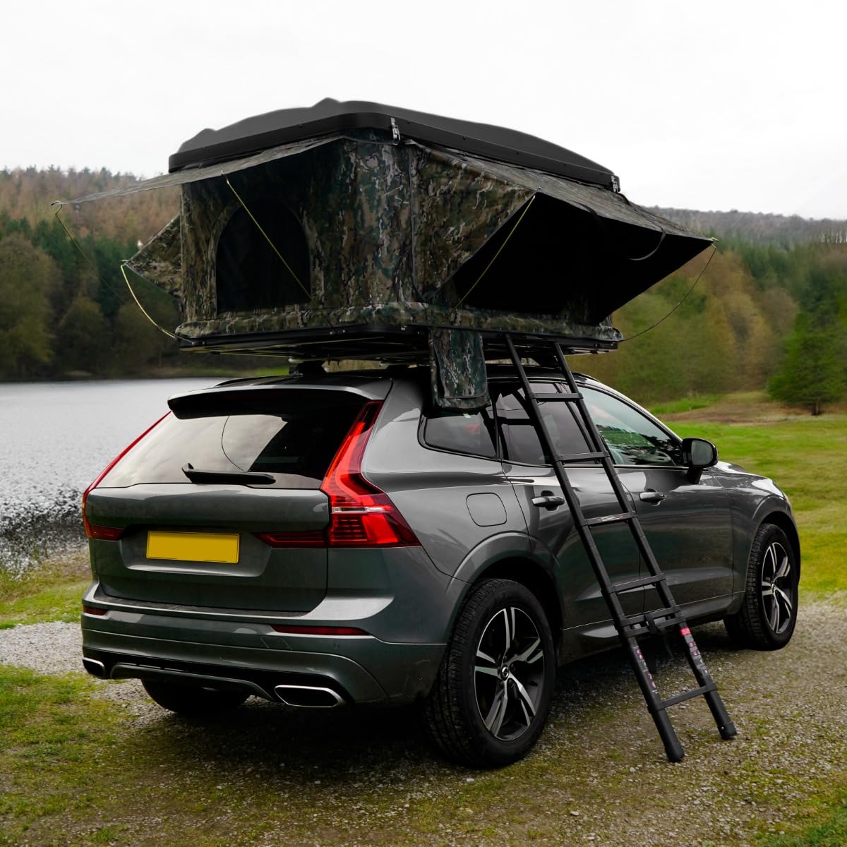 Hartschalen Autodachzelt Dachzelt Box für 2-3 Personen ABS 3-15 Sek. Pop-Up 3000mm Wasserdicht Auto PKW Outdoor Camping Leiter 5,5cm Matratze Stiefeltaschen GRATIS Netz & Solar Taschenlampe