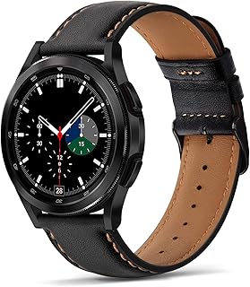 Tasikar 20mm Leather Bands Compatible with Samsung Galaxy Watch 5/Watch 5 Pro/Galaxy Watch 4 Band, Genuine Leather Replacement Strap Bracelet Compatible with Galaxy Watch 4 Classic, 20mm, Black