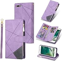 Vista 13 de UEEBAI Funda tipo cartera para iPhone 6 Plus iPhone 6S Plus, retro 9 ranuras para tarjetas con cremallera, funda de cuero sintético con cierre Marrón