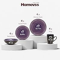 Vista 2 de Sonoma - Juego de vajilla de cerámica de 16 piezas, exterior negro + interior con pintura de mano