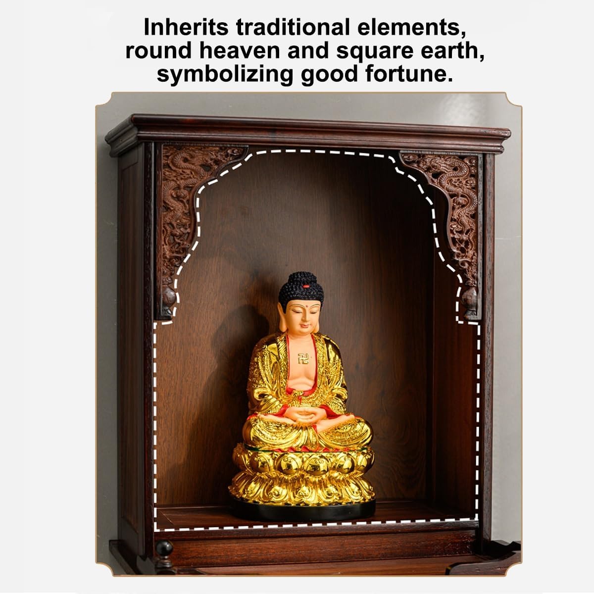 Traditional Chinese Altar Table with Pull-Out Drawer, Wooden Meditation Table, Pooja mandir for Home in USA for Spiritual Practices,Buddha Statues, Rituals(21.65in)