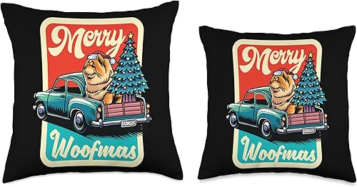 Miniatura 3 de BCC Chow Chow Shirts & Asian Dog Lover Gifts Chow Merry Christmas Tree Truck Dog X-Mas Woofmas - Almohada de 16 x 16 pulgadas, multicolor