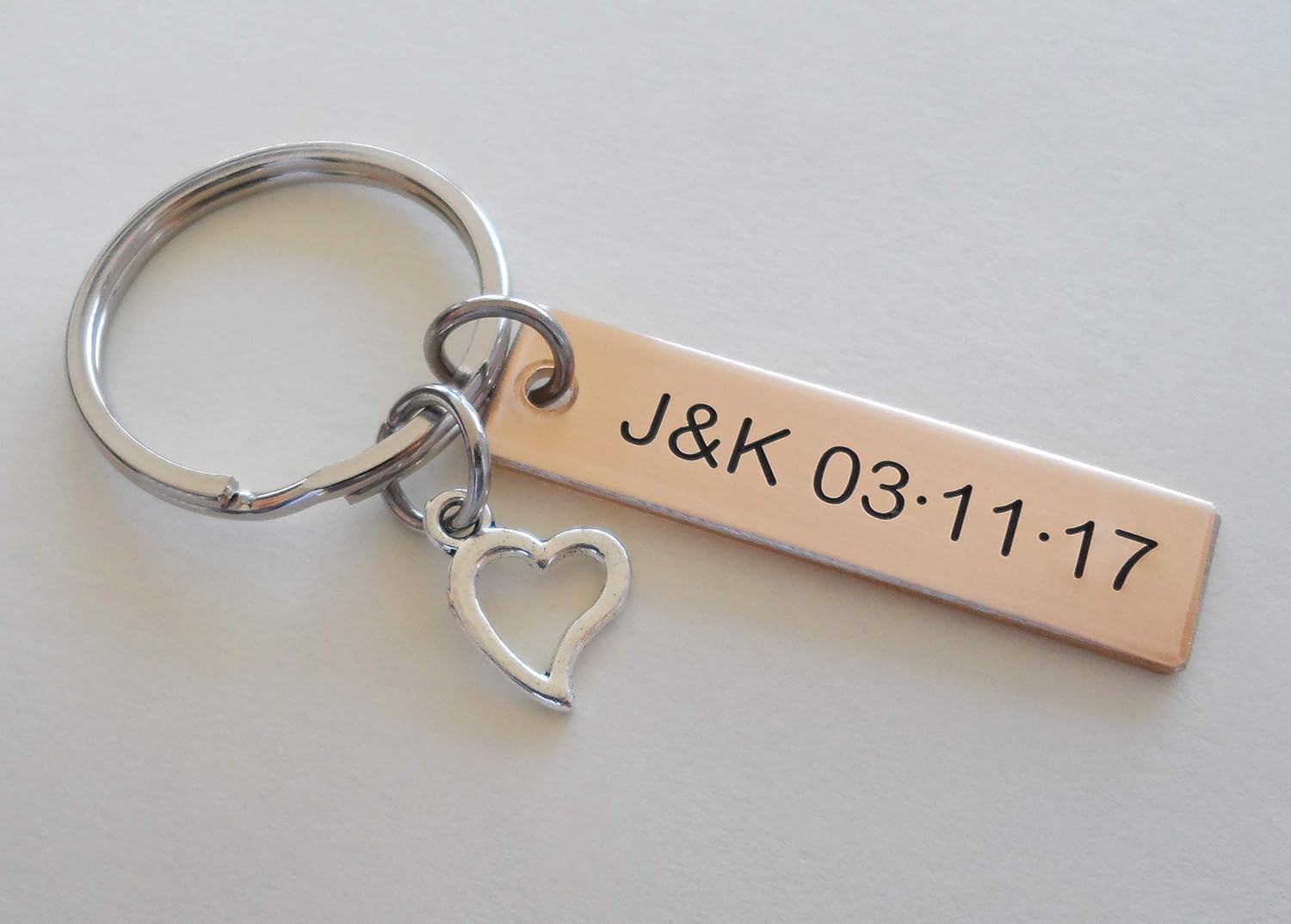 Custom Personalized Bronze Keychain, Engraved Initials, Anniversary Gift, Husband Wife Key Chain, Boyfriend Girlfriend Gift, Customized Couples Keychain