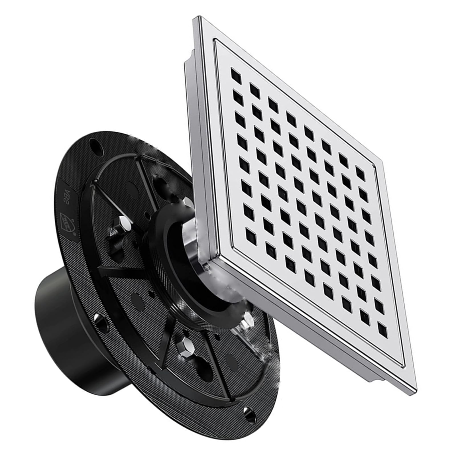Removable Hair Catcher Square Shower Drain with Flange Strainer Grids Stainless Steel Floor Drain Catcher