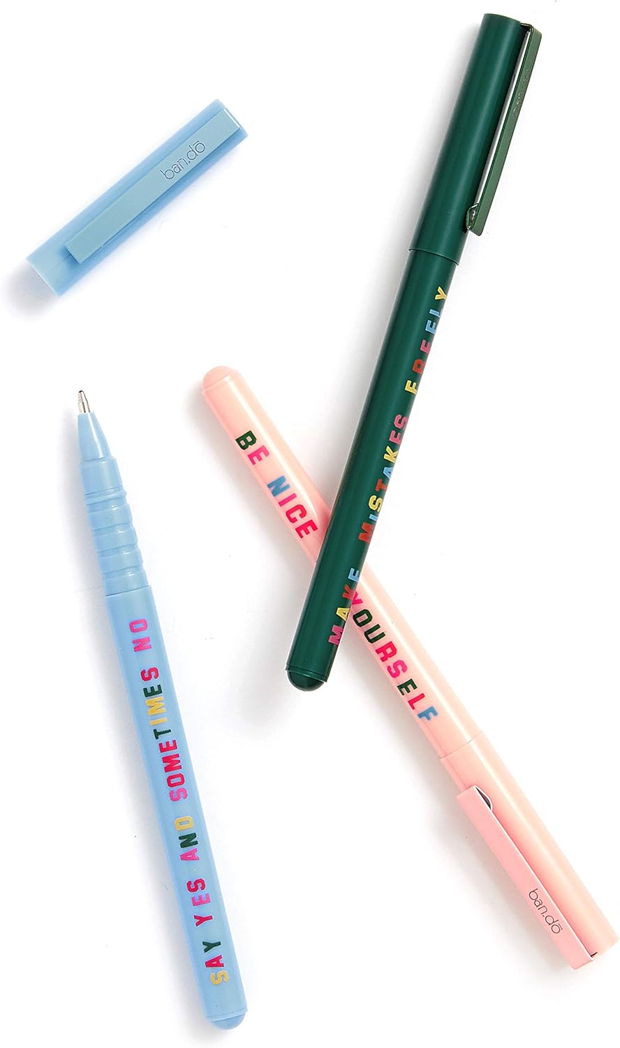 ban.do Write On Black Ink Pen Set of 3, Plastic Ballpoint Pens with Clip, Assorted (Katie Kimmel)
