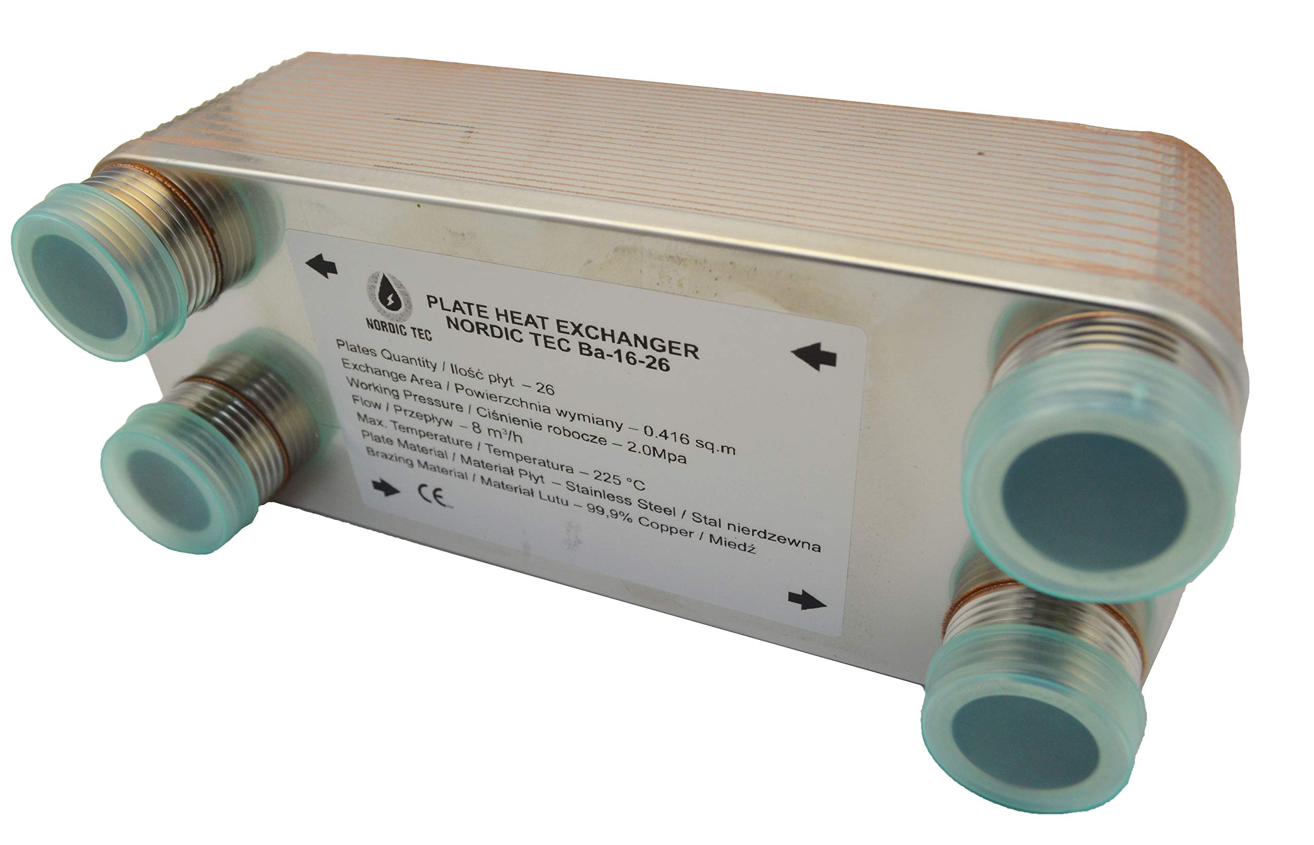 Nordic Tec Plattenwärmetauscher BA-16-26 Edelstahl - 105kW Für Heizung & Kühlung