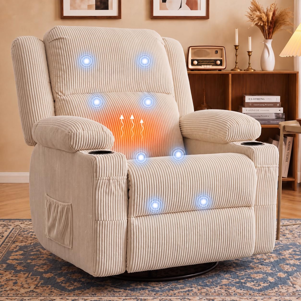 Amazon.com: IKAKOS 360° Swivel Rocker Recliner with Massage, Heat
