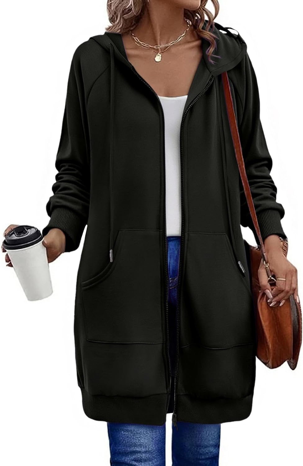 Zeagoo Women’s Zip Up Hoodies Long Sleeve Long Tunic Sweatshirts Oversized Fleece Casual 2025 Fall Jacket Coat with Pocket