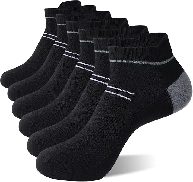 6 Pairs Mens Cotton Socks Breathable Athletic Running Socks Trainer Socks with Arch Support, Men & Women