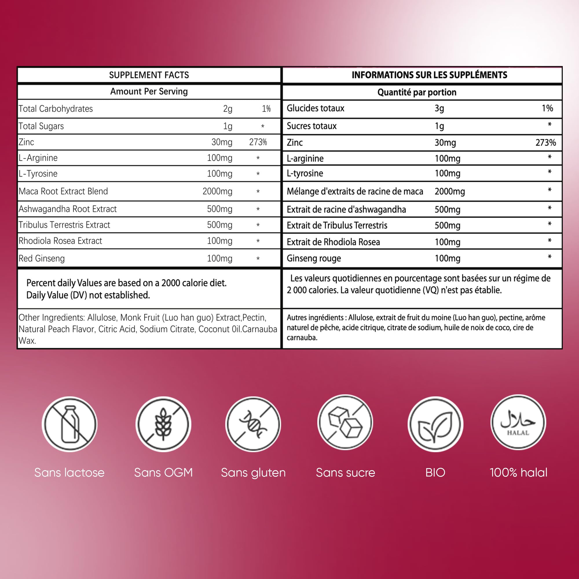 Gummies Ginseng Rouge avec de la Maca jaune BIO de Corée | Viagra homme naturel, Vitamine b12, Energie, Force, Augmente le désir et les performances, 60 gummies, Goût Fraise