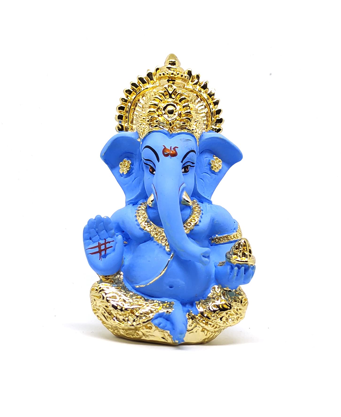 Sawcart Gold Plated Terracotta Ganesh Statue Puja Idol Figurine Sculpture Ganesha/Ganpati God of Success, Prosperity, Good Luck for Car Dashboard, Temple & Home Décor Gift 3.5” (Blue)