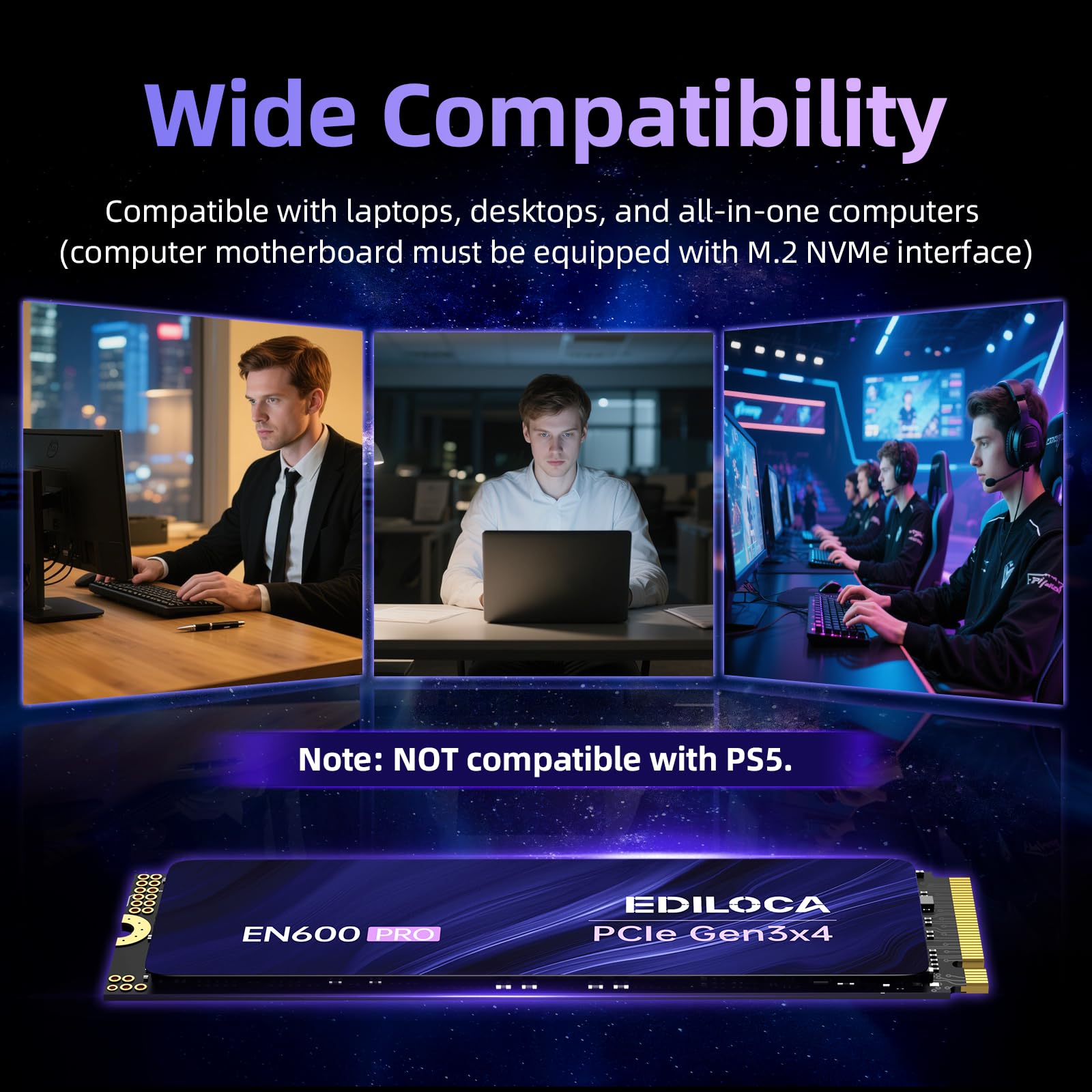 Ediloca EN600 Pro SSD PCle 3.0x4, NVMe M.2 2280, Cache SLC, 1400 Mo/s en Lecture, 600 Mo/s en écriture, 3D NAND TLC, Disque SSD Interne, Compatible avec Les Ordinateurs de Bureau et Portables -256 Go