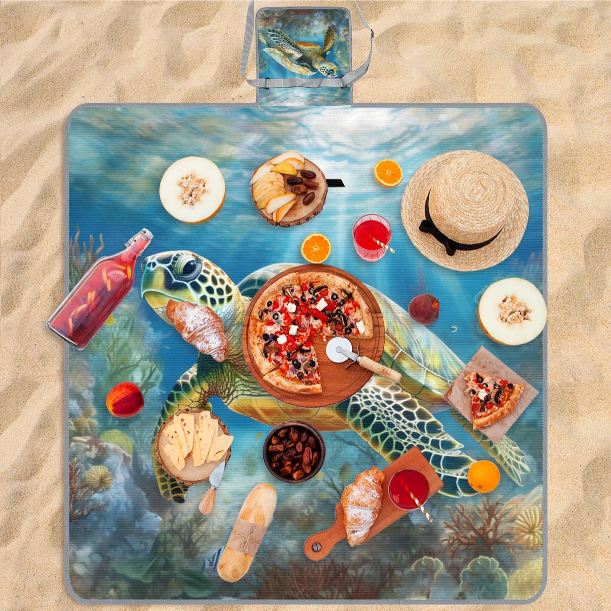 Manta de picnic de 150 x 145 cm, manta de playa plegable para exteriores, manta impermeable para playa, camping, senderismo, picnic