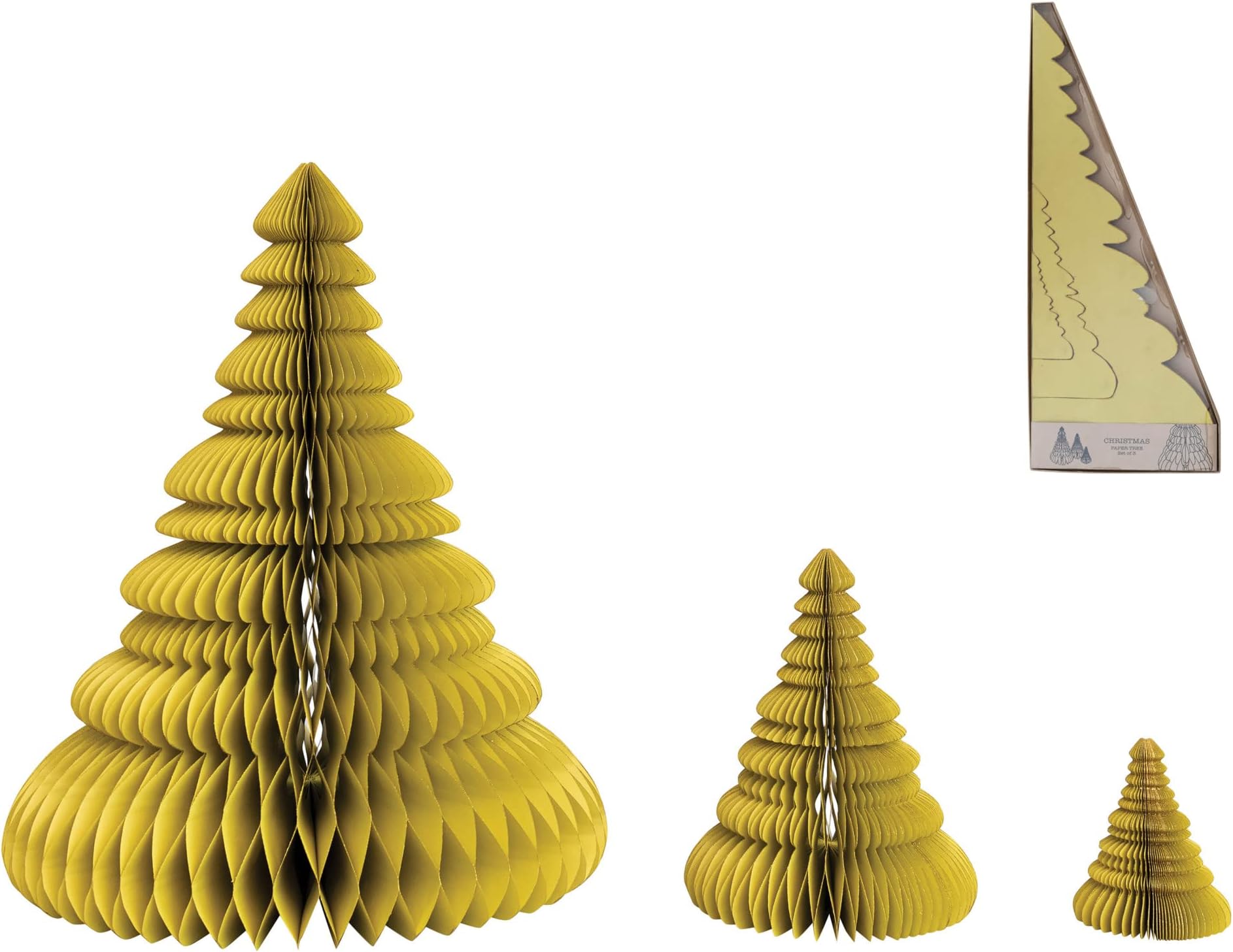 Creative Co-Op20" Round x 26" H, 9-1/2" Round x 12" H & 5" Round x 6" H Handmade Recycled Paper Folding Honeycomb Trees w/Glitter, Chartreuse, Set of 3