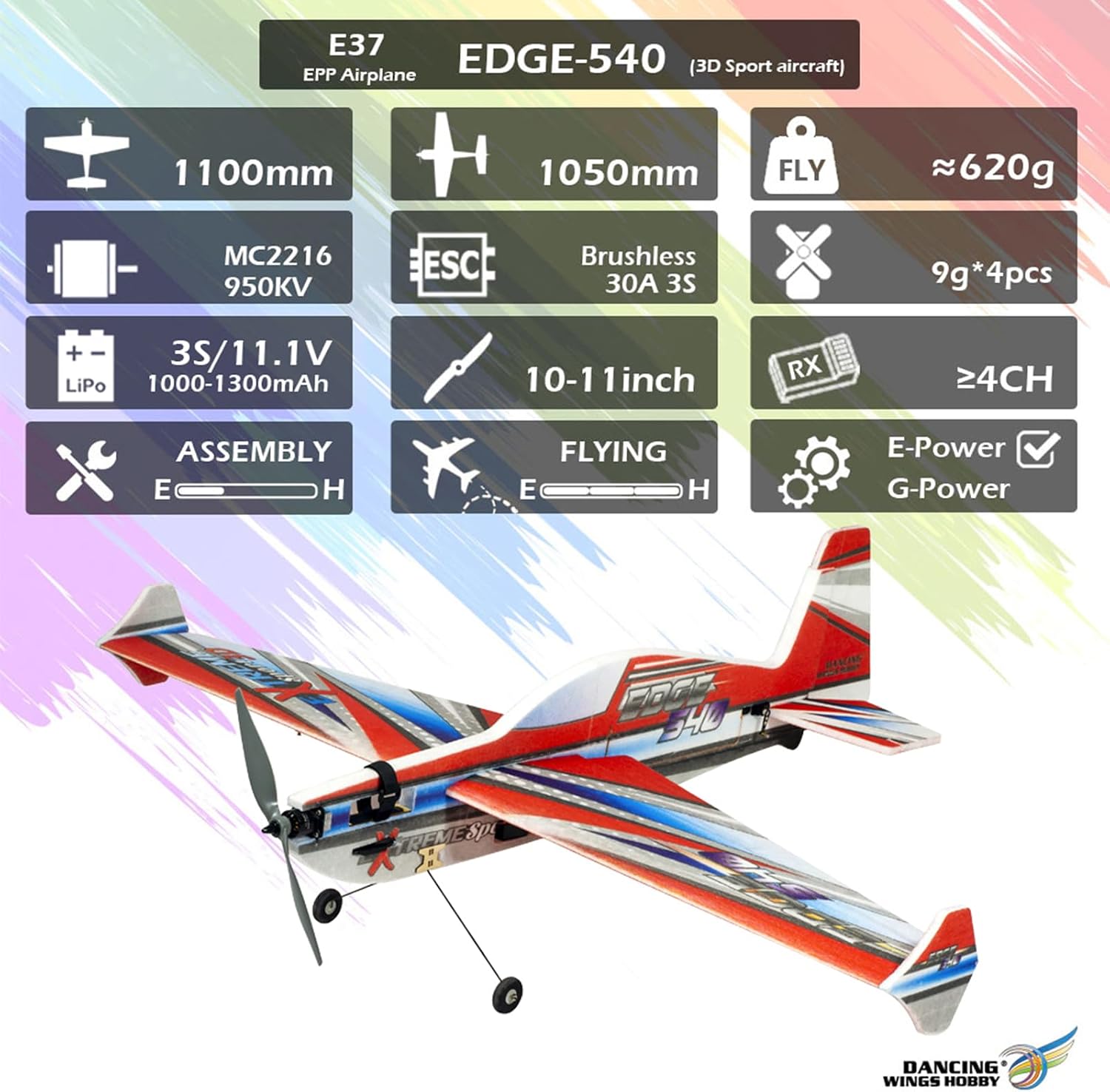 BORTT E37 Edge 540 EPP 3D Sport Airplane specifications overview