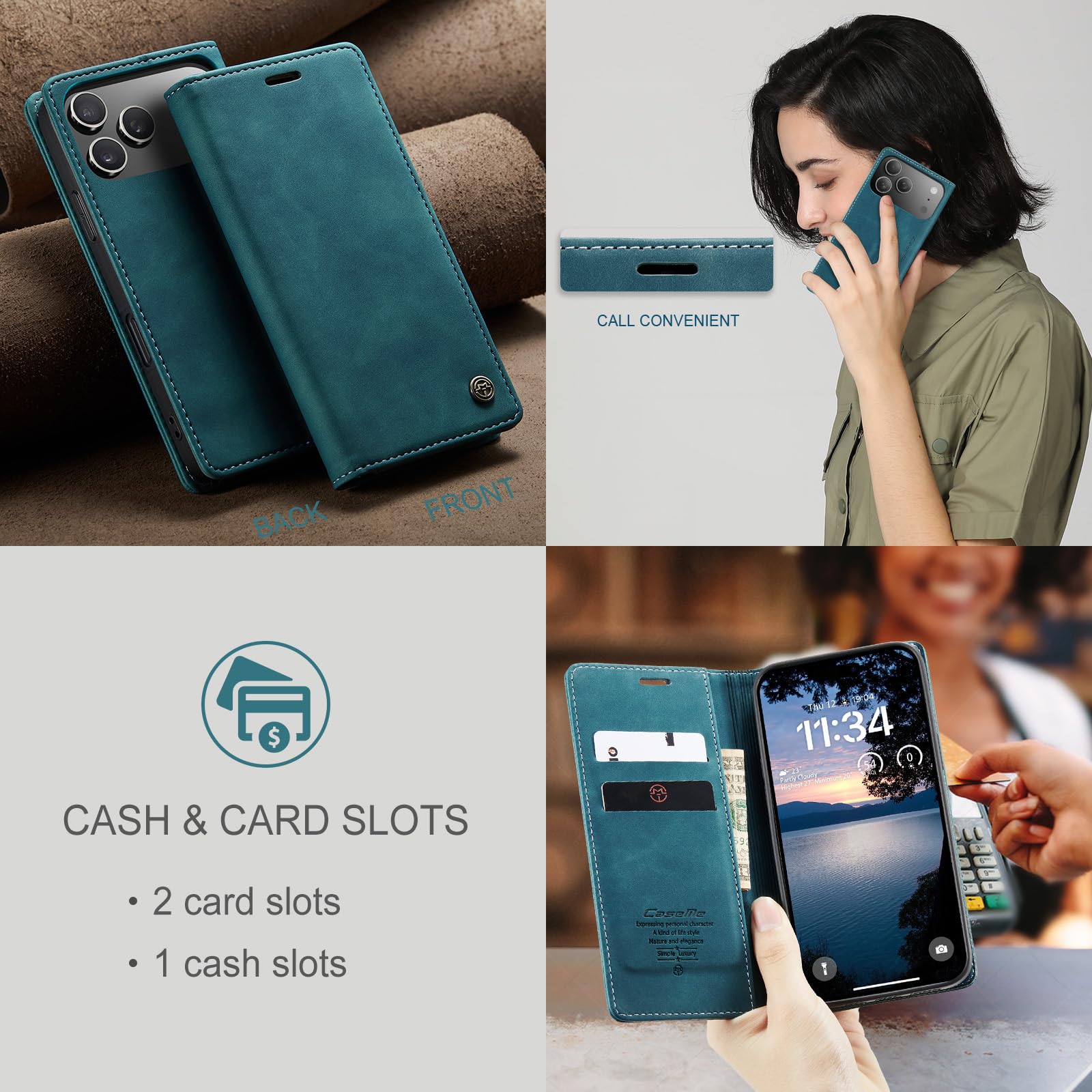 Etui do iPhone 17 Pro z podpórka, skórzane etui z klapką i portfelem z uchwytem na karty, magnetyczne zamknięcie, odporne na wstrząsy, ochronne etui na telefon iPhone 17 Pro, Zielony