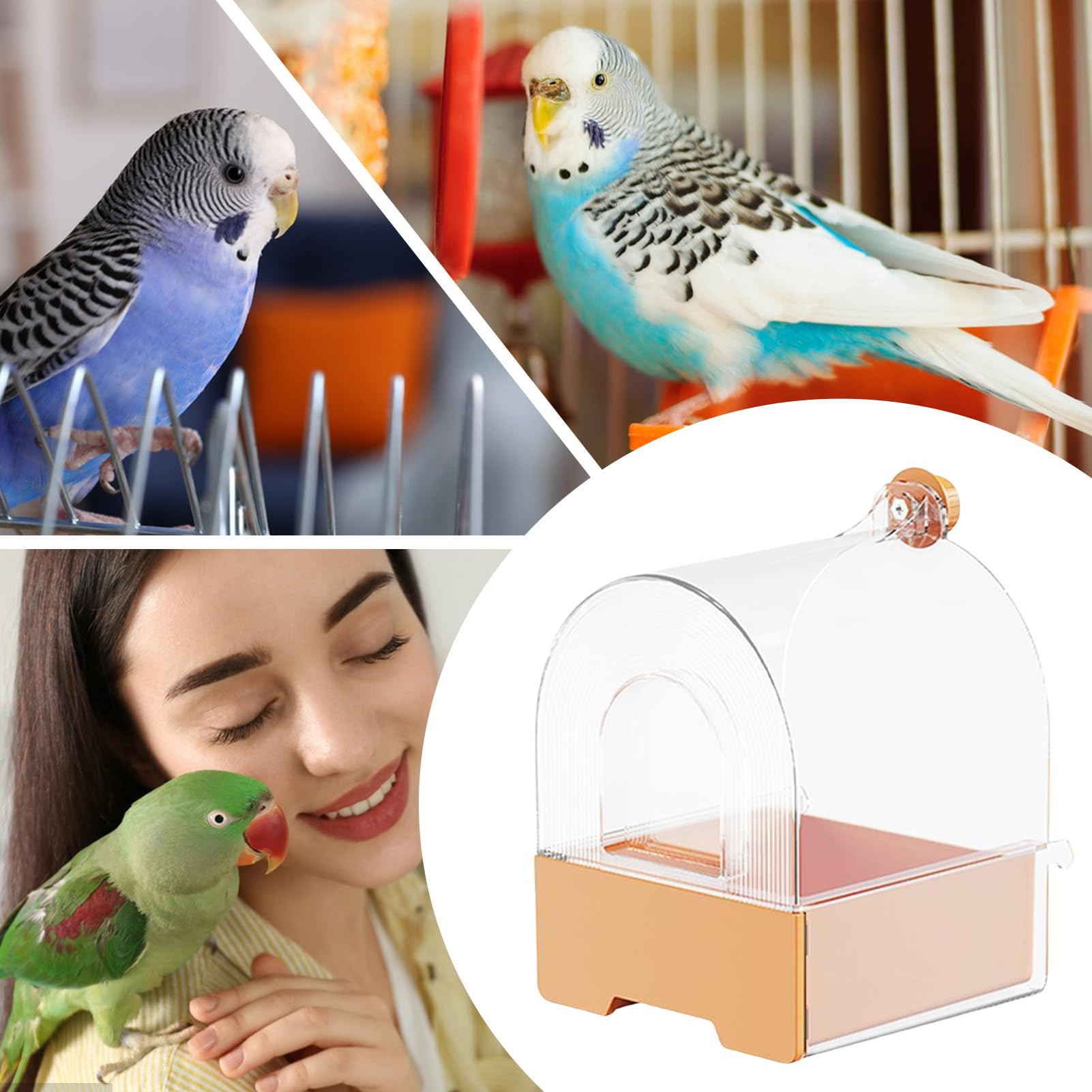 Vasca per uccelli per gabbia, a prova di perdite, per parrocchetti, accessori per doccia, scatola trasparente stabile con design poco profondo, ideale per uccelli domestici in spazi esterni, casa