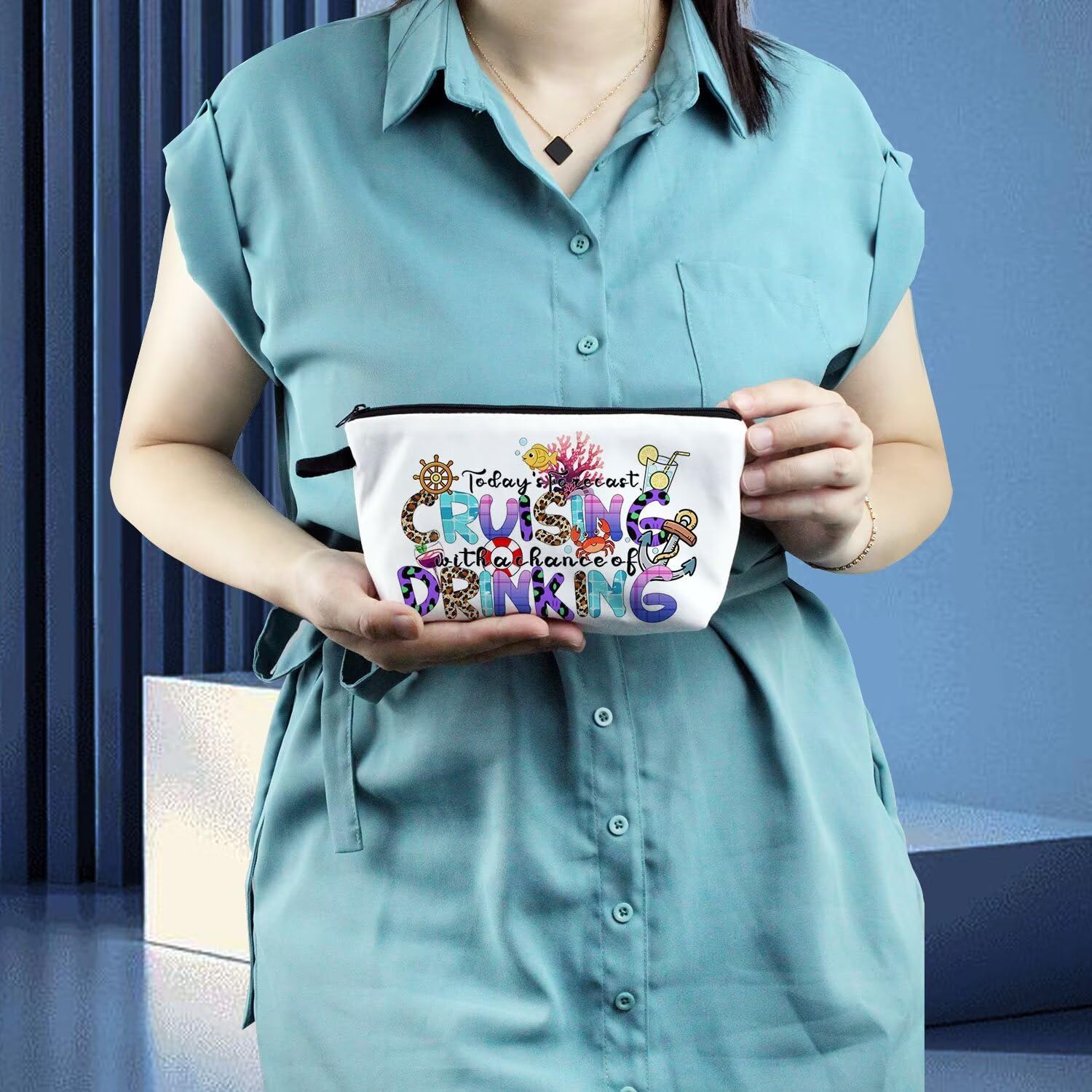 Cruise Themed Makeup Bag Cute Small Organizer Zipper Pouch Today's Forecast Cruising With A Chance Of Drinking Cosmetic Bag Birthday Present for Cruise Lovers Women Friends - Image 6