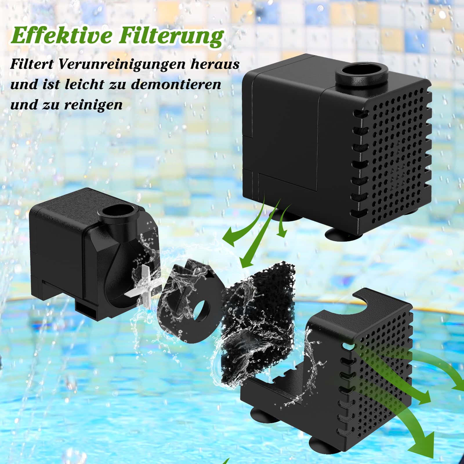 AMZtime Solarbrunnen für Draussen, Aufrüstung 20W Falten Solar Teichpumpe | Solar Springbrunnen für Außen mit 6 Fontänenstile und Verstellbarem Ständer Teichpumpe Solar für Garten,Teich,DIY-Wasserspiel