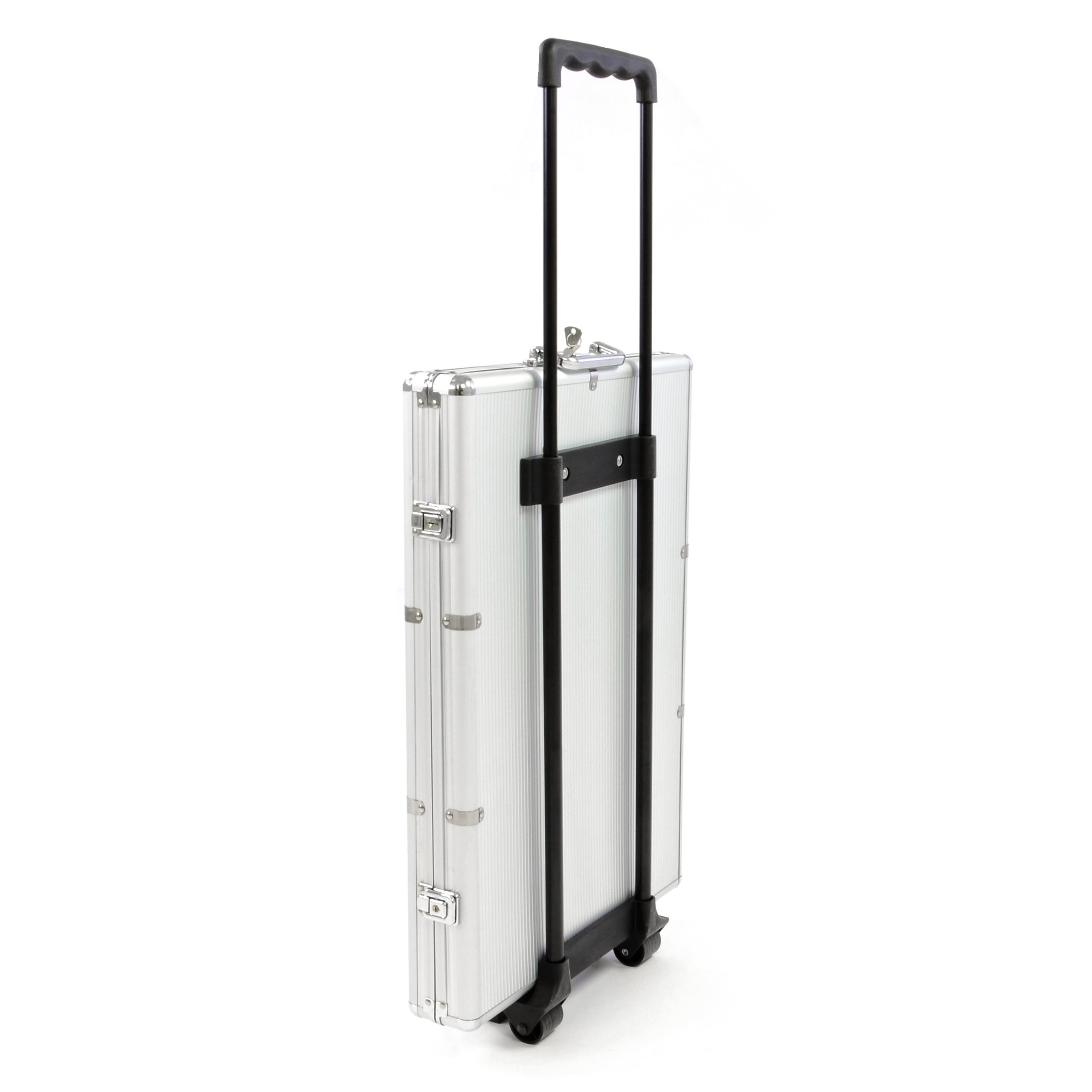 Nexos Trading Trolley Pokerkoffer 1000 Chips Laser Pokerchips Poker Komplett Set Trolley Koffer aus Aluminium mit Schloss + Schlüssel + Griff und Rädern 11g Chip mit Metallkern inkl. Kunststoffkarten