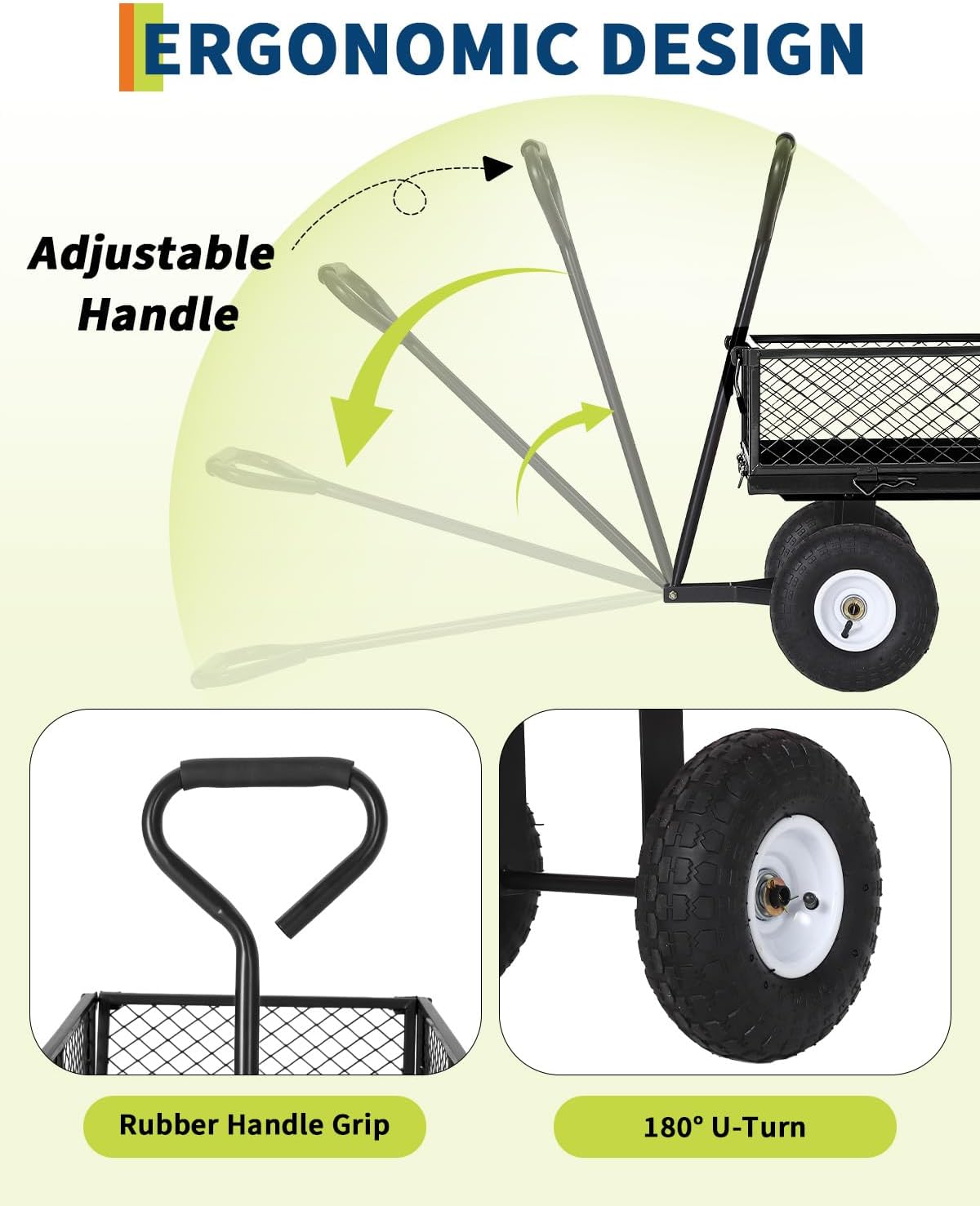 Heavy Duty 400 lbs Steel Garden Cart – Utility Wagon – 10" All-Terrain Pneumatic Tires – Removable Mesh Sides, Waterproof Liner – Perfect for Lawn, Yard, Farm, Gardening – Black, Bunnings