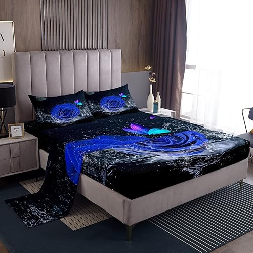 Miniatura 1 de Erosebridal Juego de sábanas tamaño King para niñas y mujeres, diseño de flores y mariposas, juego de ropa de cama para el día de San Valentín,