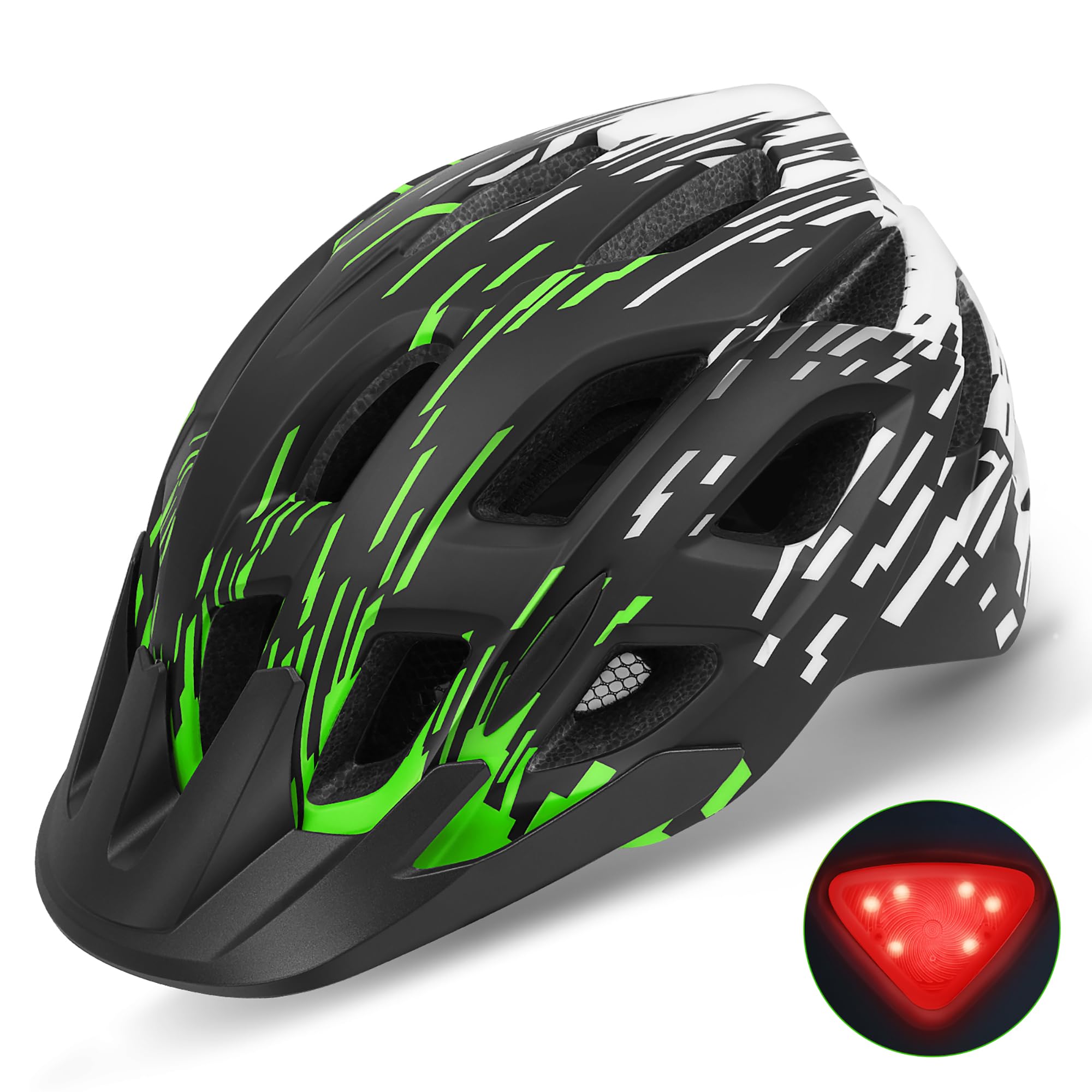 Fahrradhelm Erwachsene mit Visier und LED, 21 Belüftungsöffnungen, Fahrradhelm Damen, Mountain- und Rennradhelm für Herren und Damen, verstellbare Größe 57–61 cm