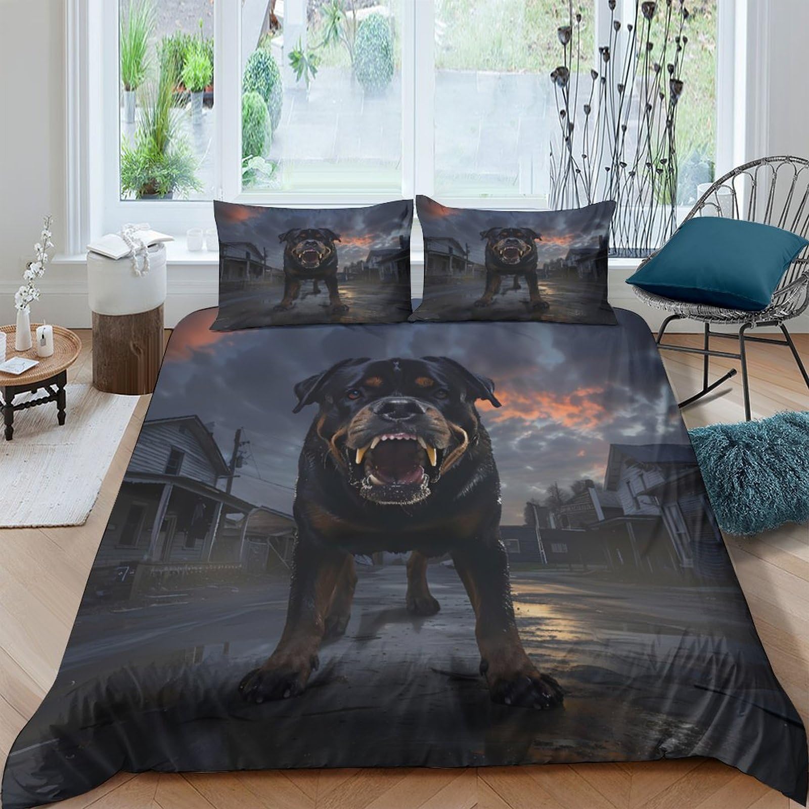 Ctjqhvkz Style-2 3D Printed Rottweiler Dog Fitted Sheet Microfiber Soft Black Animal Pattern Mattress Cover For Bedroom Decor Single（135X200cm）