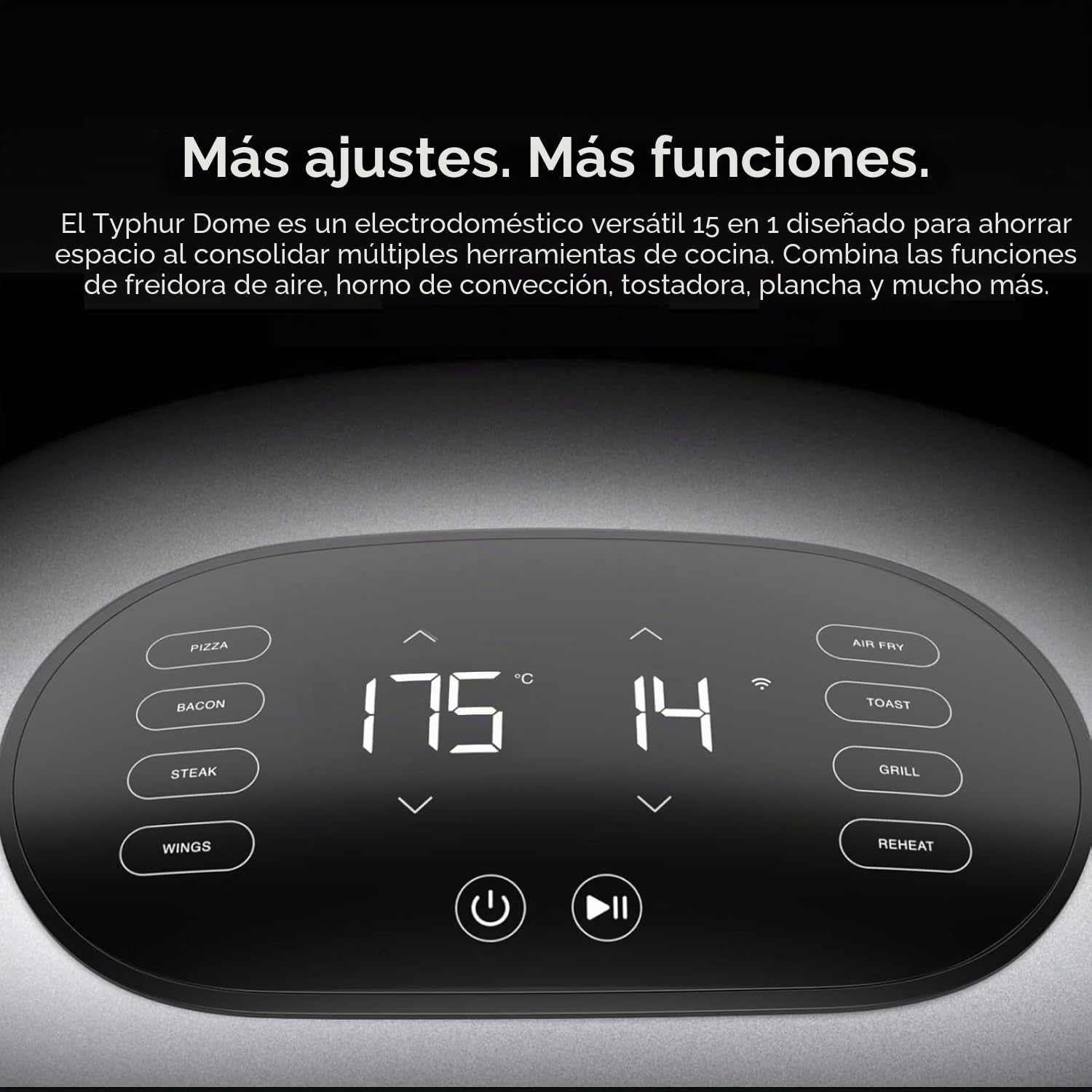 Typhur Dome 2 Freidora de Aire Inteligente, Grande, Calentamiento Superior e Inferior, Autolimpiante, Cesta Freidora Eléctrica LED Pantalla, Capacidad para Pizza de 12" o Bistecs, Silenciosa