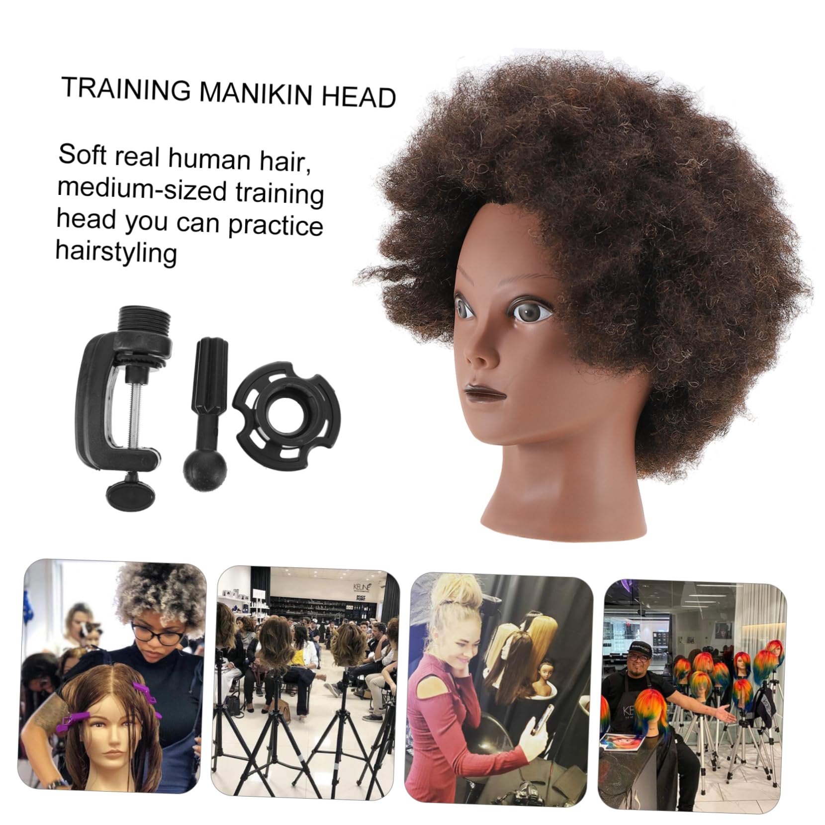 Mikinona Real Hair Mannequin Head Curly Hair Practice Tool Barber Accessories Training Head