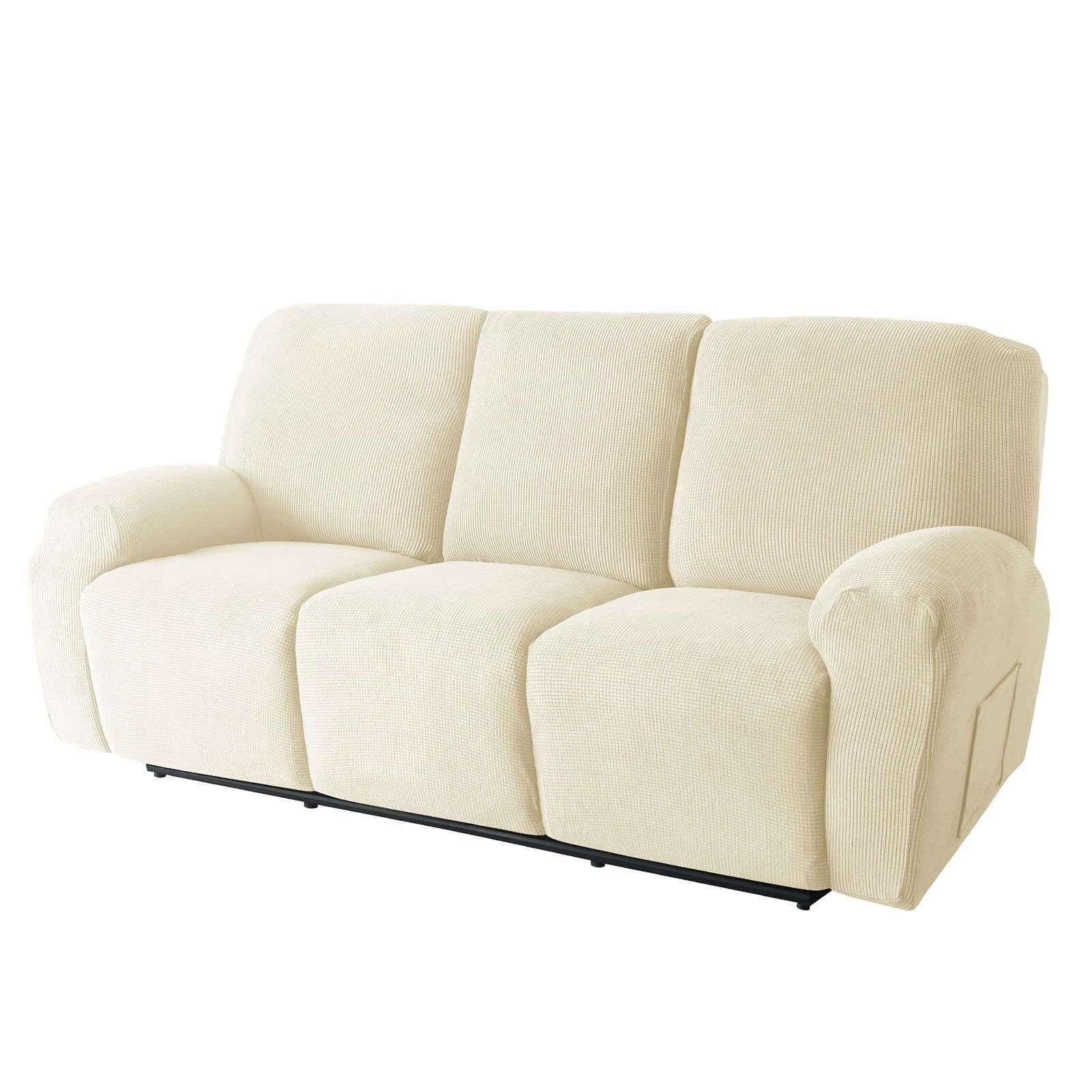 Copridivano Relax Reclinabile Elasticizzato 2 Posti, Copripoltrona Relax Reclinabile Universale con Tasche, 6-Pezzi Fodera per Poltrona Lavabile(Beige,3 posti)