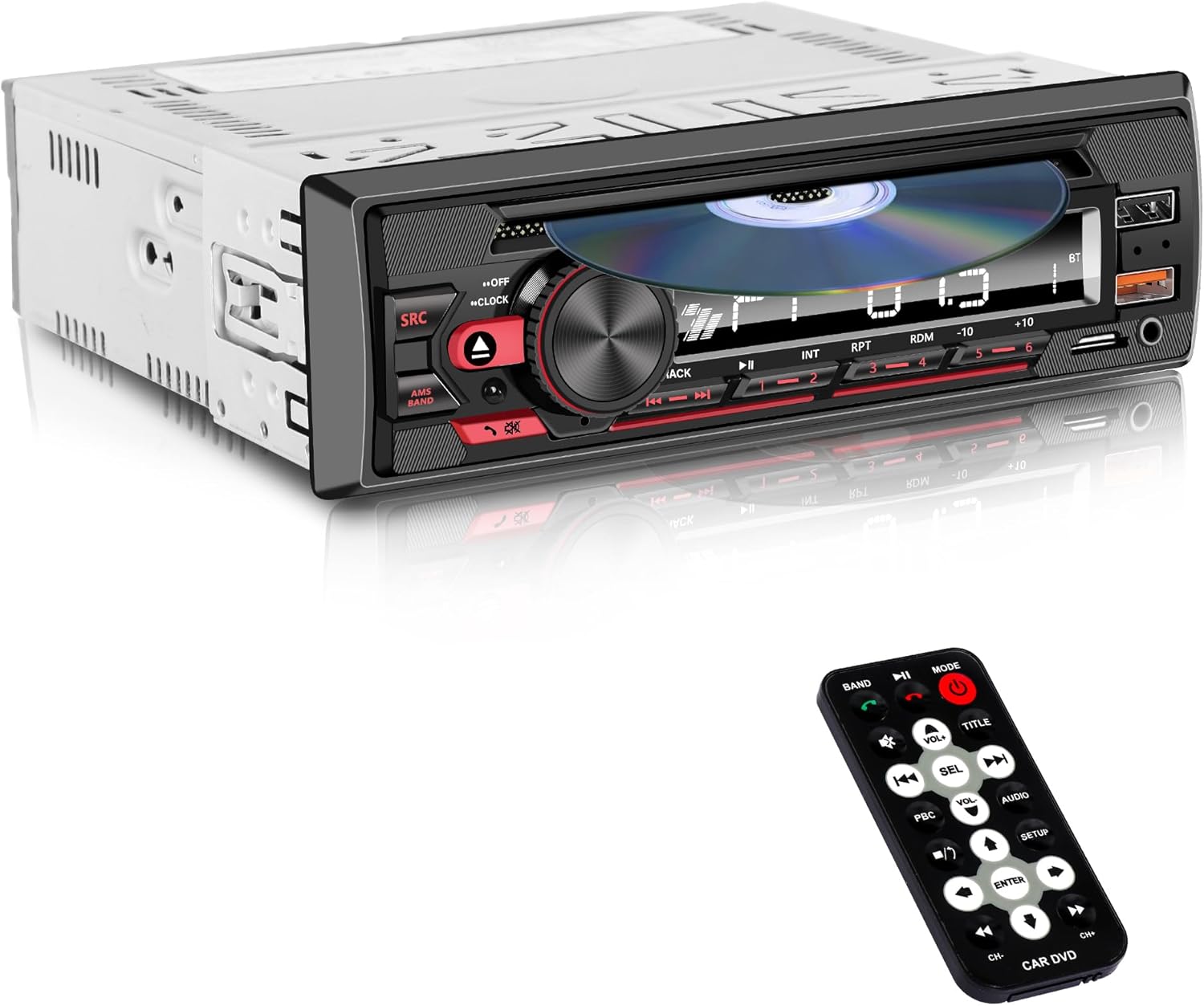 Single Din Car Stereo CD Player - Single DIN Car Radio with SD Card, Car Radio CD Player, Digital Media Receiver Support Bluetooth, FM, MP3, USB, Selectable RCA Output, Apple/Android Compatible(Black)