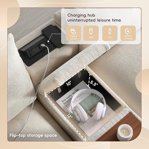 Miniatura 4 de 136'' Modular 6 Seat Sectional Sofa with Console, Cup Holder and USB Charger, U-Shaped Oversized Chenille Sofa with Movable Storage Ottoman and