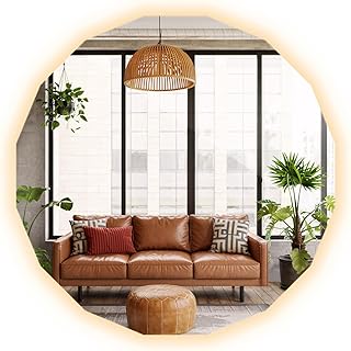 Generisch Lichtspiegel zum Aufhängen 100x100 cm Minimalistisch Rahmenlos Polygonaler Spiegel für Bad Wohnzimmer Schlafzimmer Flur Warmweiß Beleuchtung LED Modern Wandspiegel Badezimmerspiegel