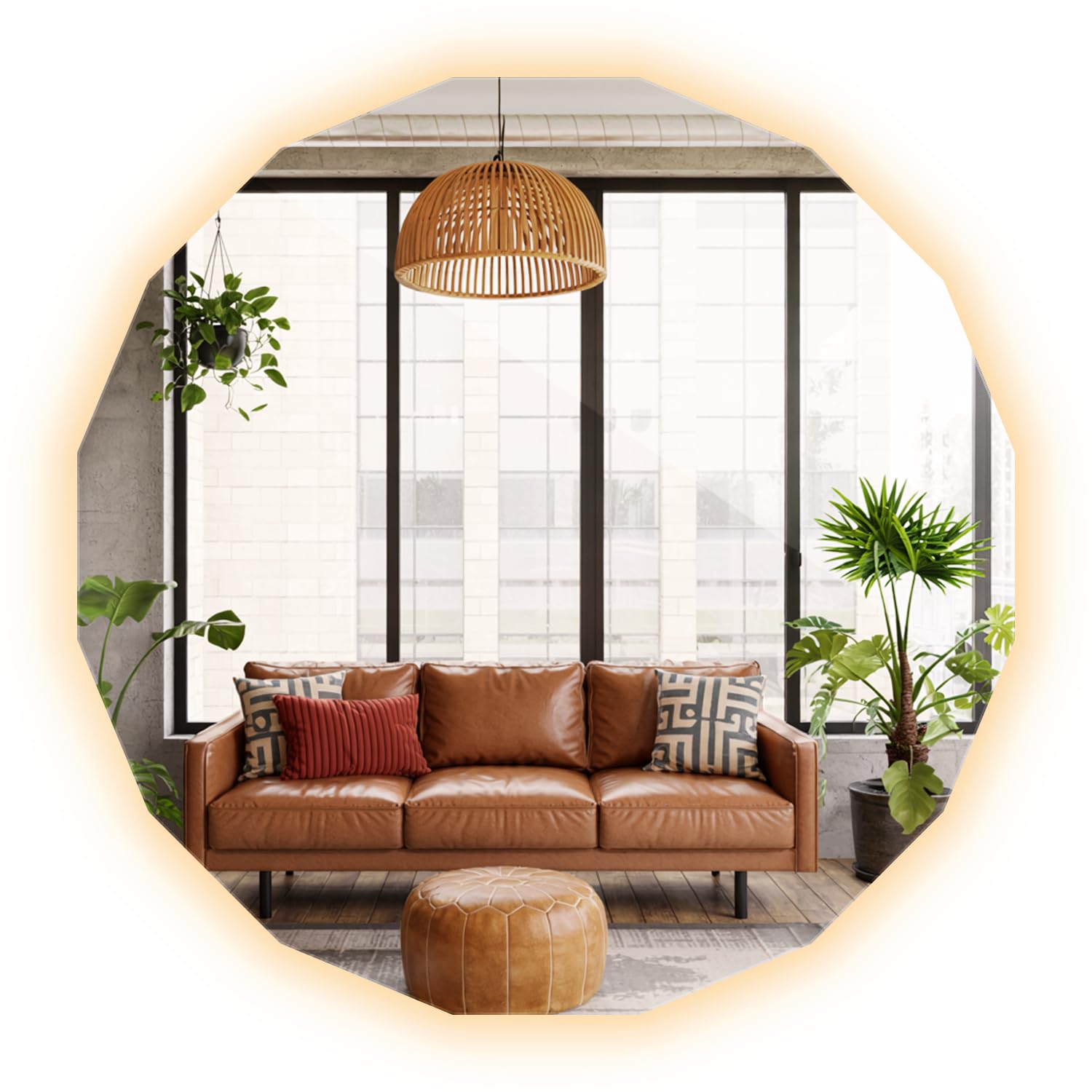 Generisch Wandspiegel Mit Licht 80x80 Polygonaler Badezimmerspiegel Rahmenlos Beleuchtung LED für Bad Wohnzimmer Schlafzimmer Flur Moderne Spiegel für Zuhause oder Büro Einzigartiger Form