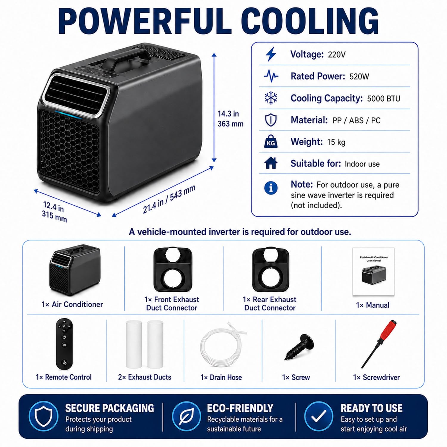 Aire Portatil,Mini Aire Acondicionado,Aire Acondicionado Caravana | Doble Método De Control, Con Pantalla LED, Temperatura Ajustable De 16 a 30 °c, 5000 Btu, Para Oficinas En Casa Y Estudios